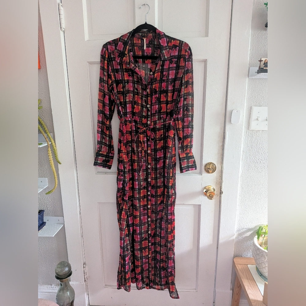 Free People Jerra Plaid Maxi Button Front Dress/Duster And Mini Dress Set - Picture 3 of 4